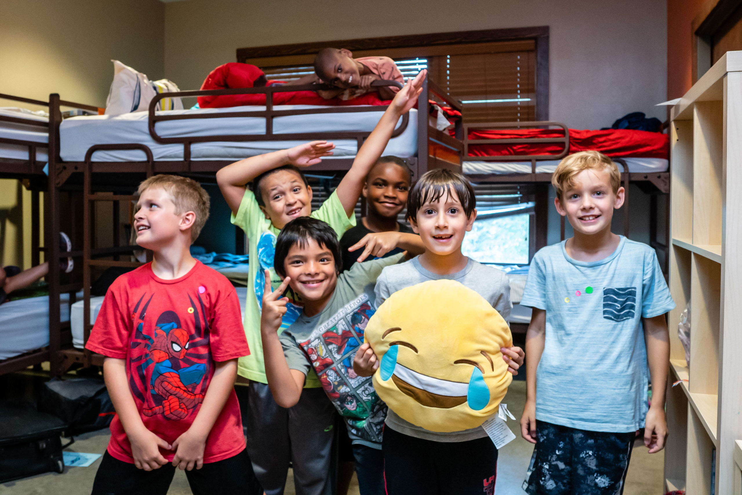 A group of young campers at Austin Sunshine Camps posing for a group photo