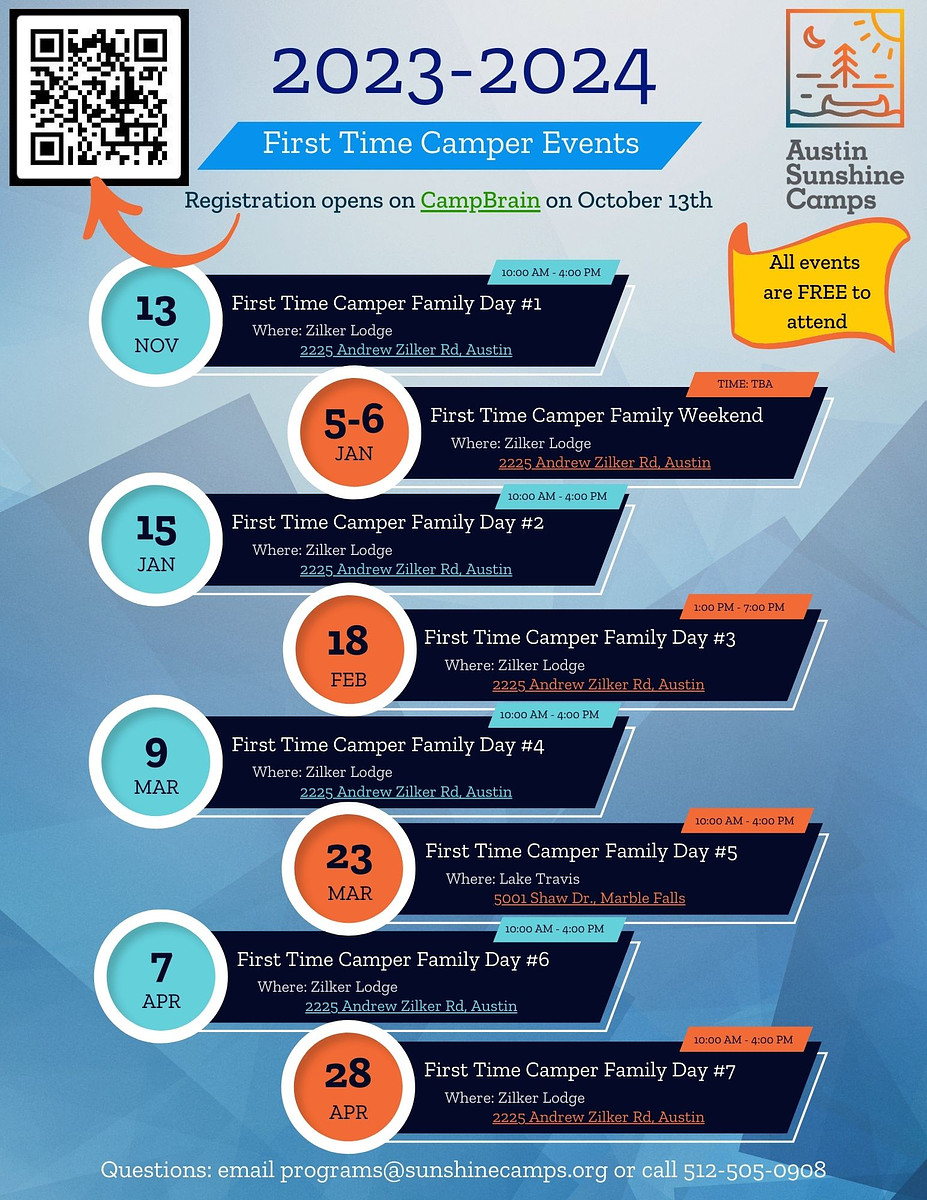 2023 - 2024 First Time Camper Events Graphic